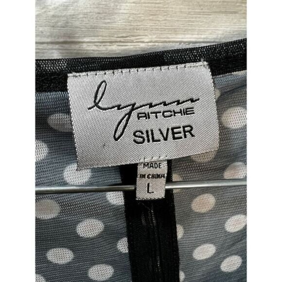 Lynn Ritchie Silver Black Polka-Dot Blouse See Through Large - Picture 3 of 5